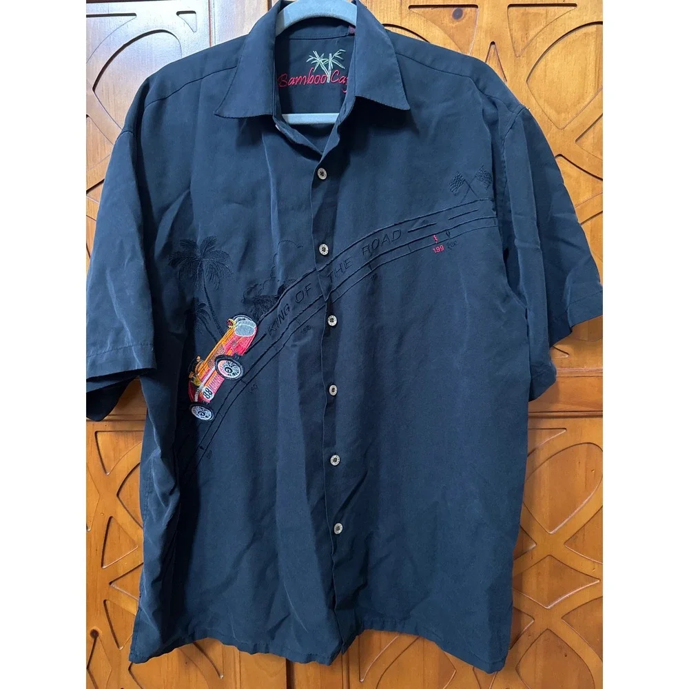 Bamboo Cay Mens King of the Road Racing Shirt Black Modal Embroidered Large